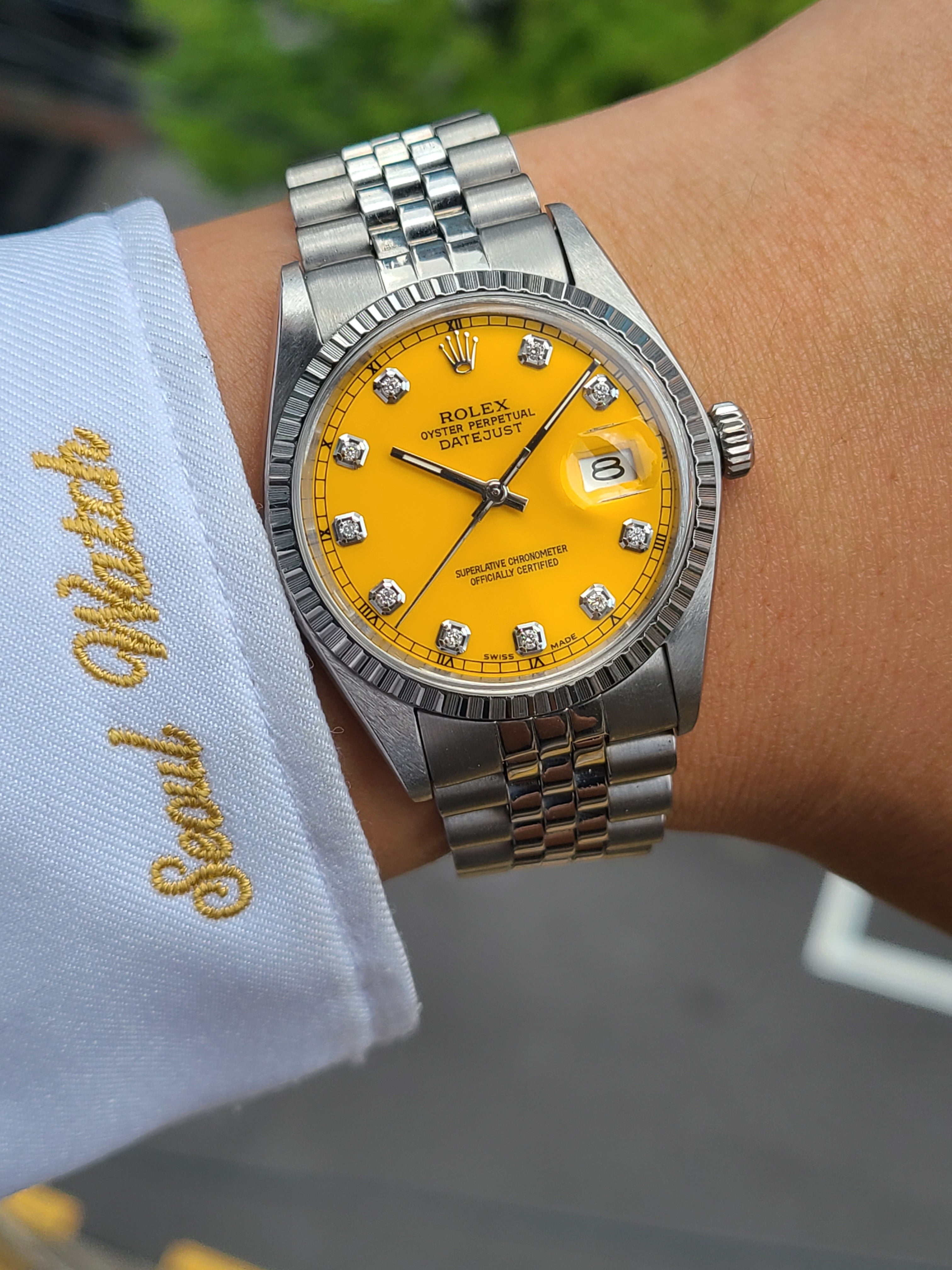 Rolex Datejust Engine Turned Bezel 10P Yellow Stella Vint 롤렉스 데이저스트 엔진턴 베젤 옐로우 스텔라 10P 다이아 빈티지