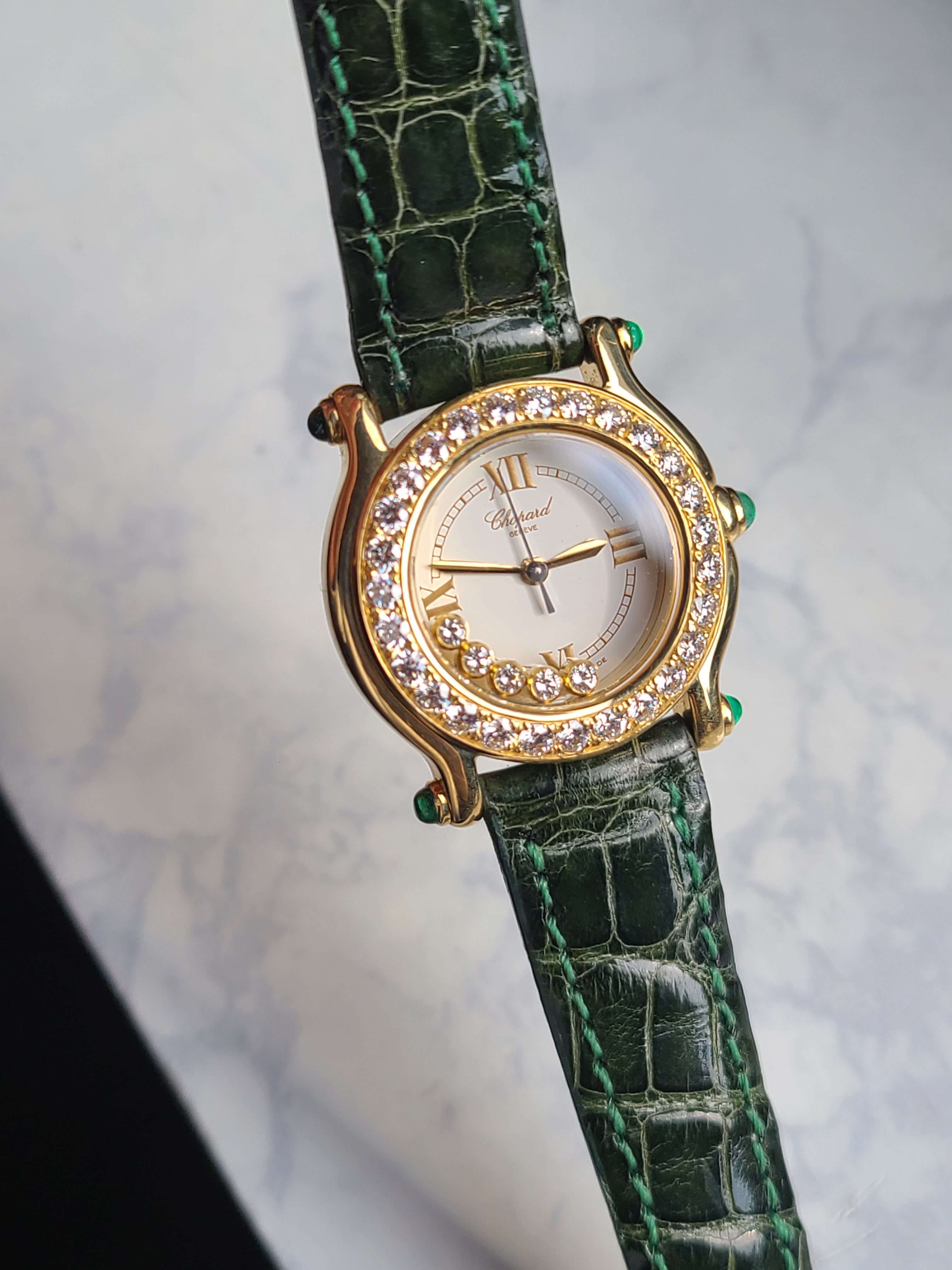 Chopard Happy Emerald Diamonds 18K Lady 쇼파드 에메랄드 다이아몬드 18K 옐로우골드 금통 여성용 준신형