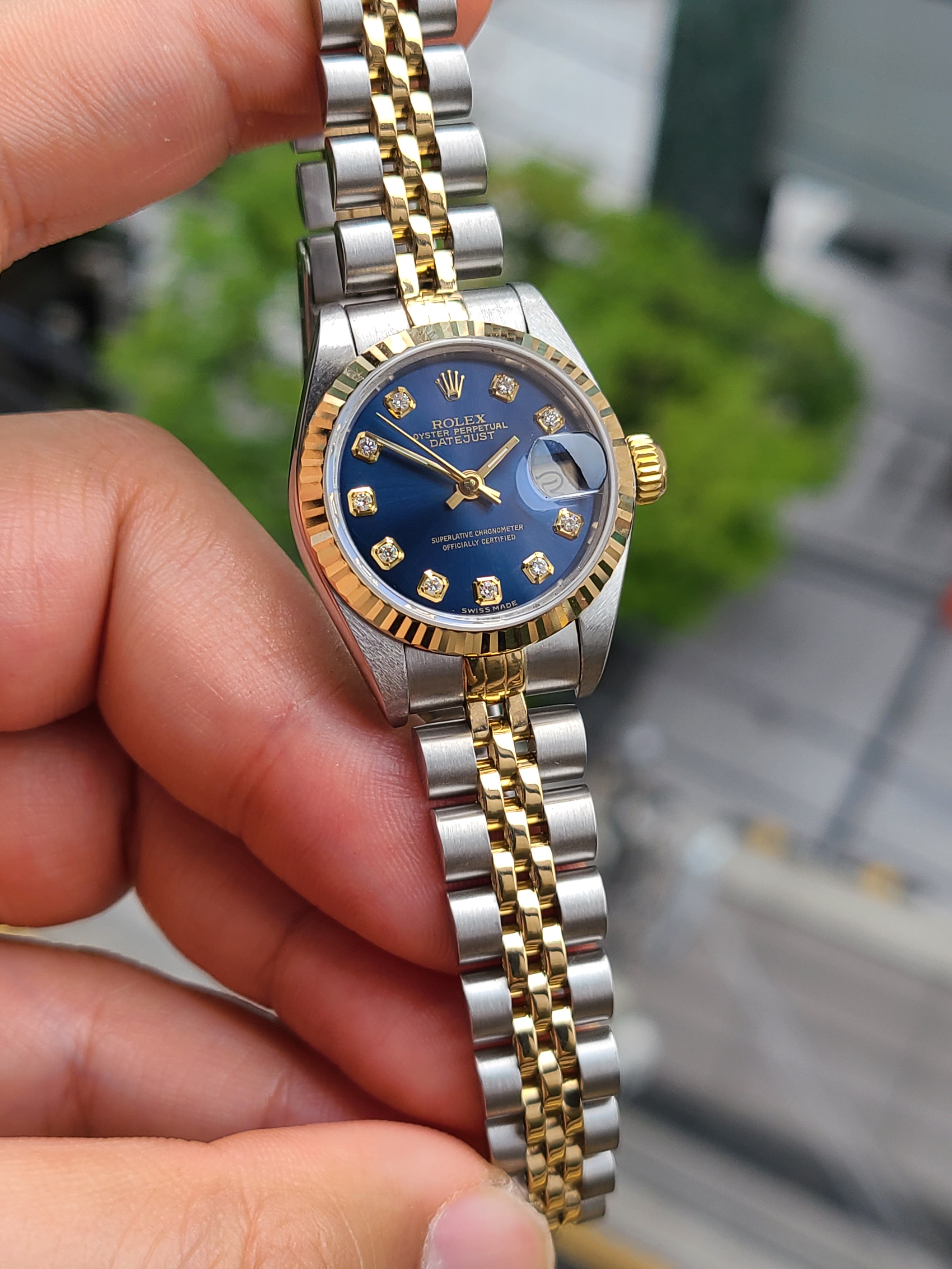 Rolex Datejust Blue Diamond Dial 18K Two-Tone Women's