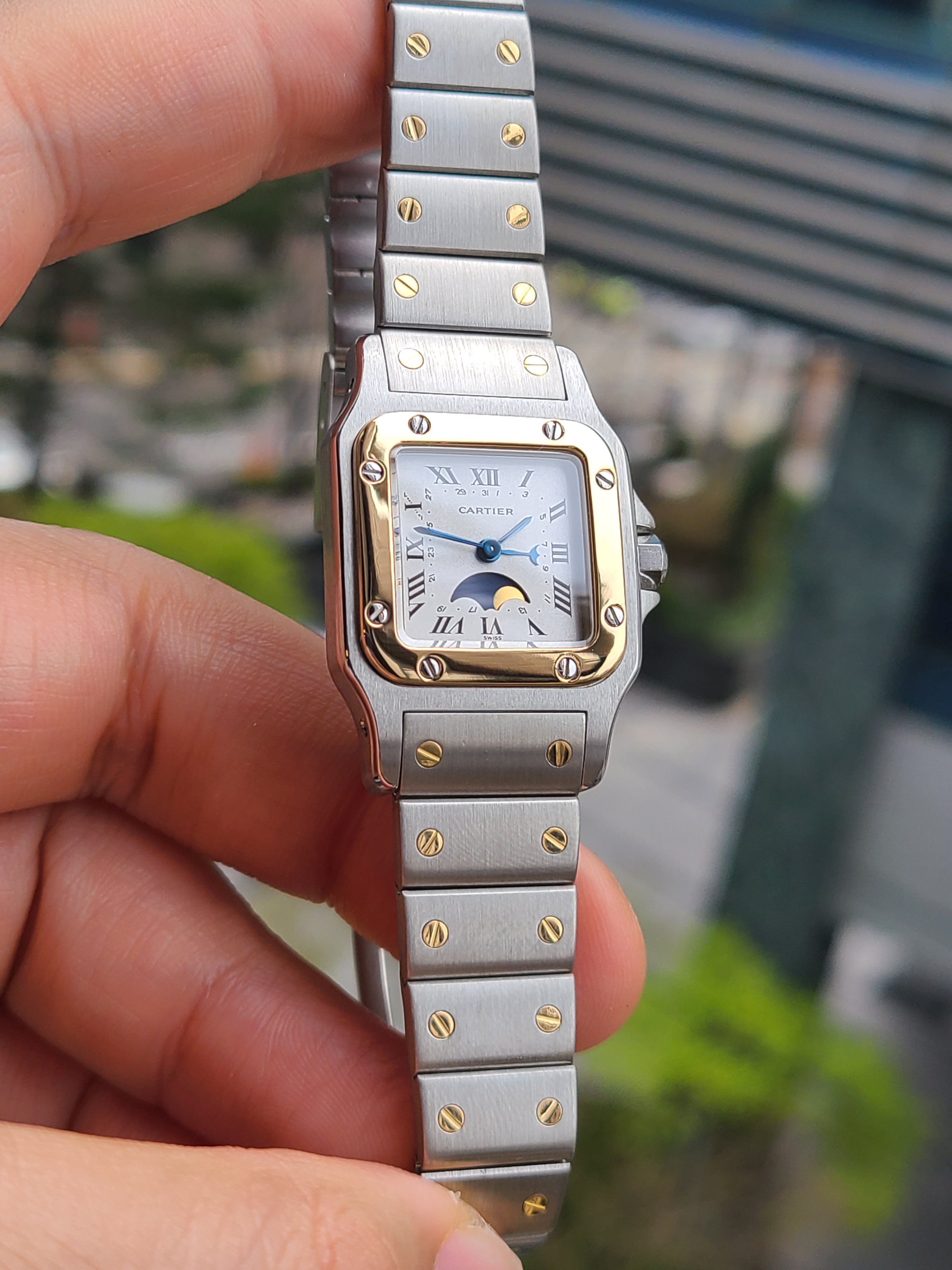 Cariter Santos Two Tone SM 까르띠에 여성용 산토스 문페이즈 18K 콤비 SM 스몰
