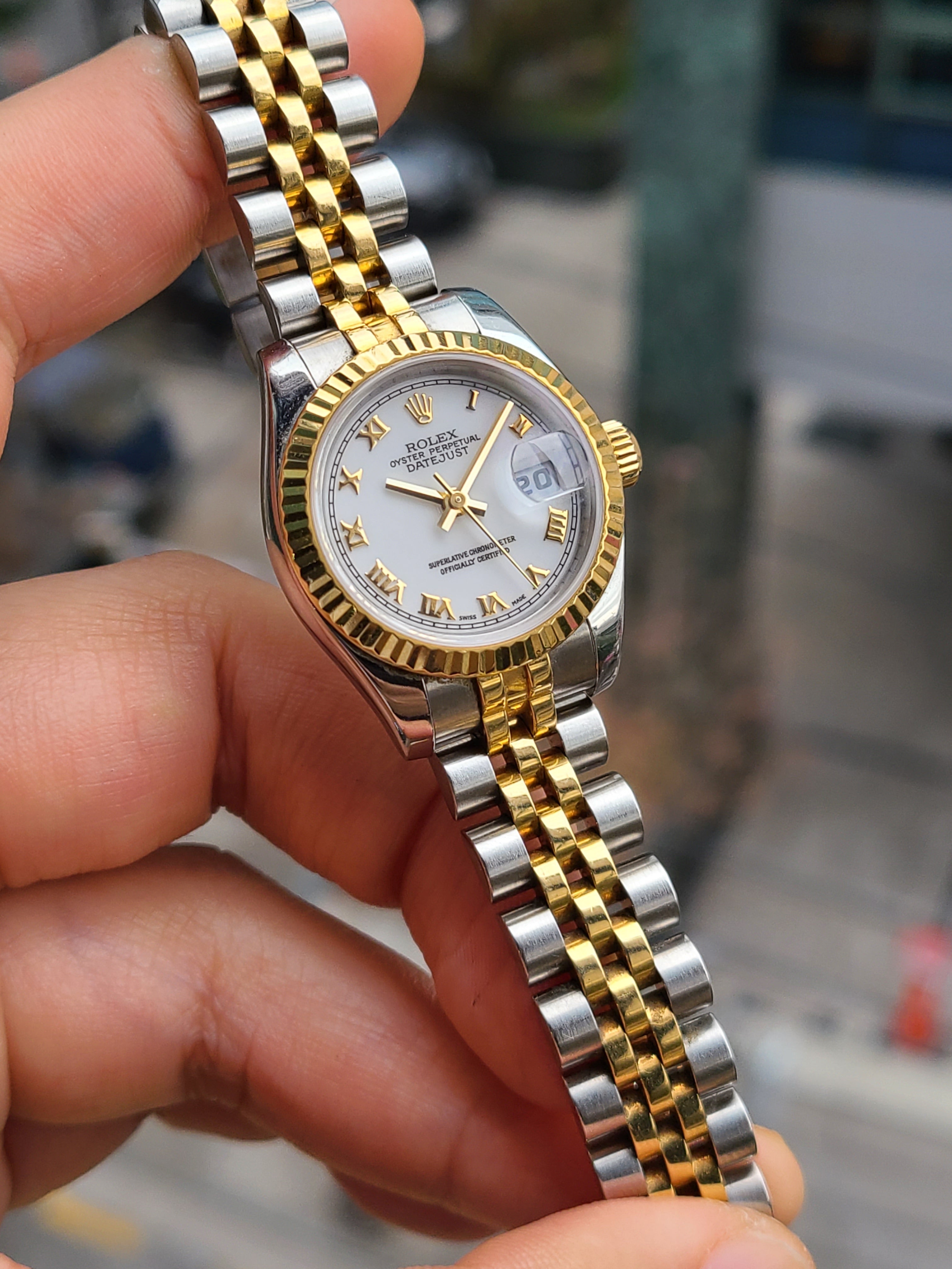 Rolex Datejust White Roman Dial 18K Two-Tone 롤렉스 여성용 데이저스트 18K 콤비 화이트로만 히든버클