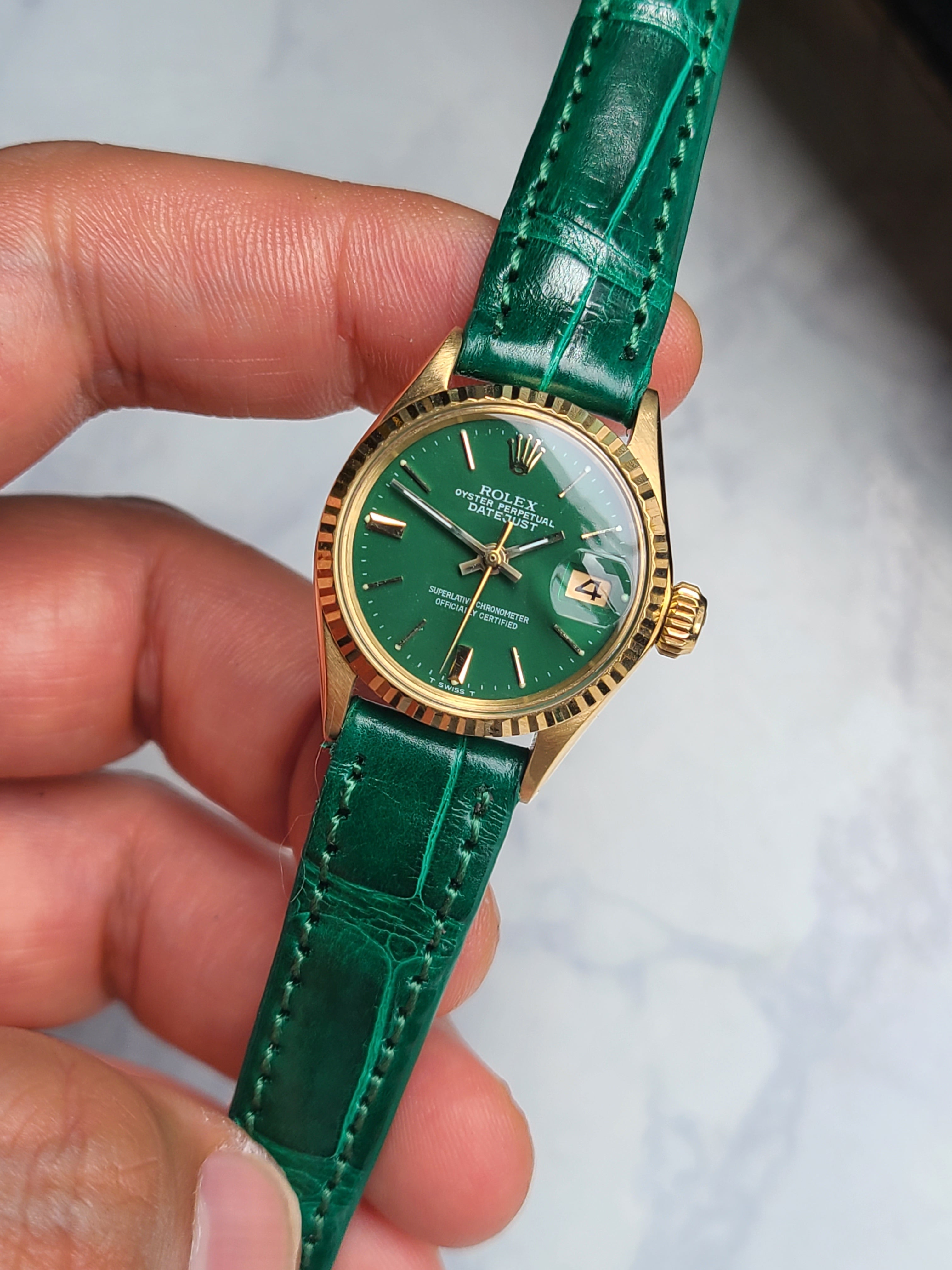 Rolex Datejust Hulk Green 18K Solid Gold Women's 롤렉스 여성용 데이저스트 헐크 그린 18K 옐로우골드 금통