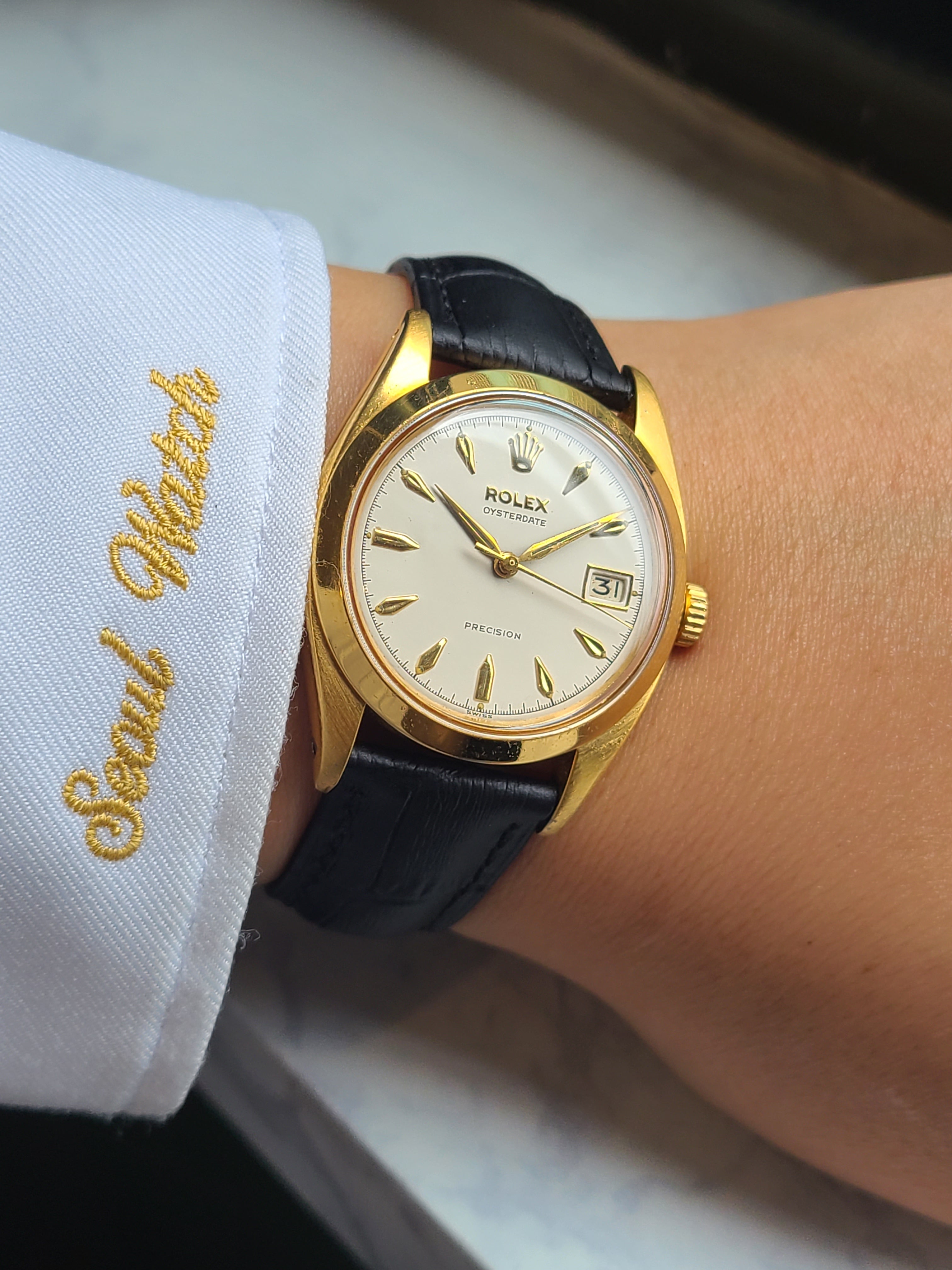 Rolex Oysterdate Gold White Dial Vintage 롤렉스 오이스터데이트 금장 돌핀핸즈 빈티지
