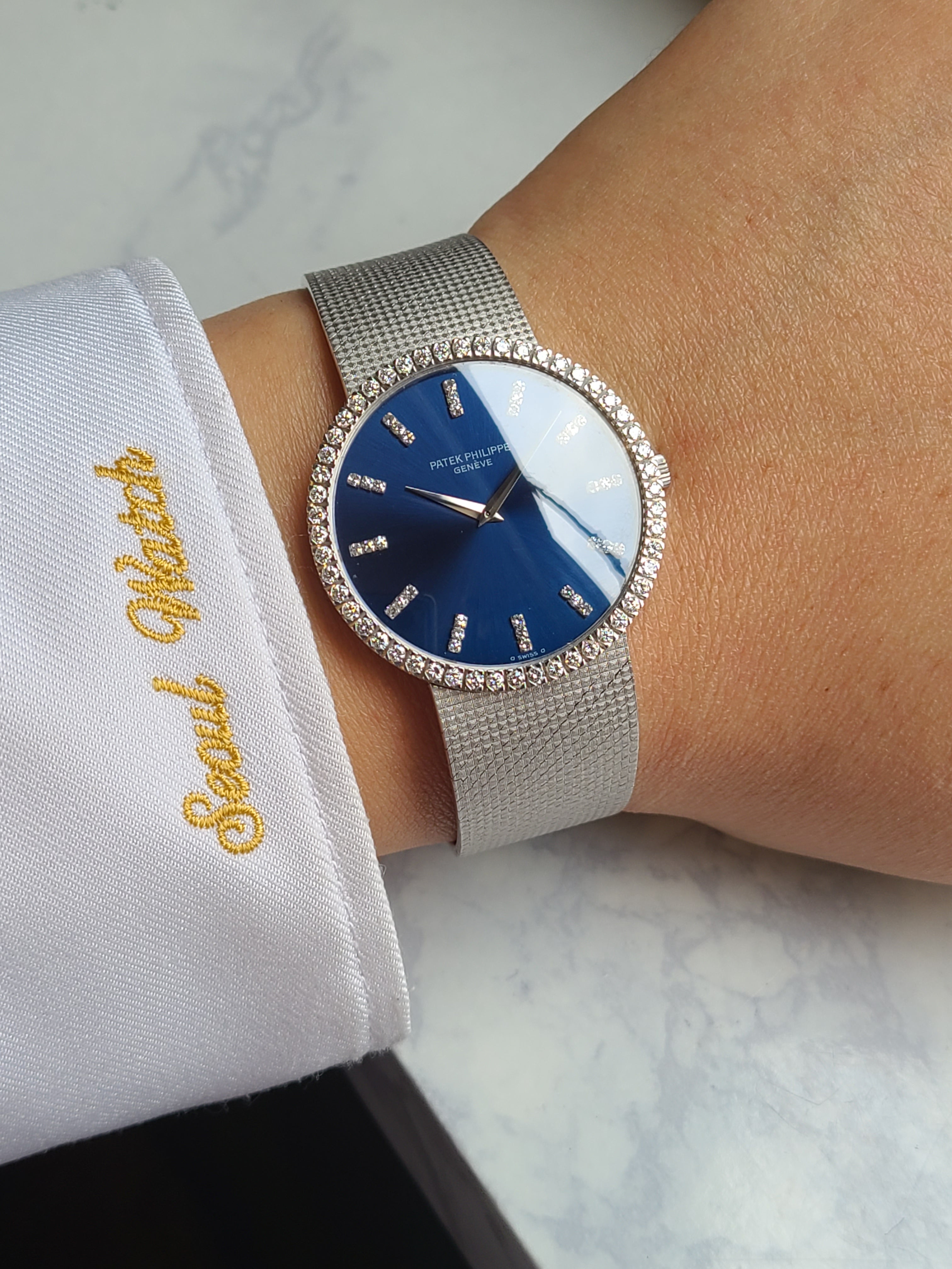 Patek Philippe Calatrava Jumbo 18K WG [정품] 파텍필립 칼라트라바 풀다이아몬드 청판 점보 오토메틱 18K 화이트골드 금통 남성용