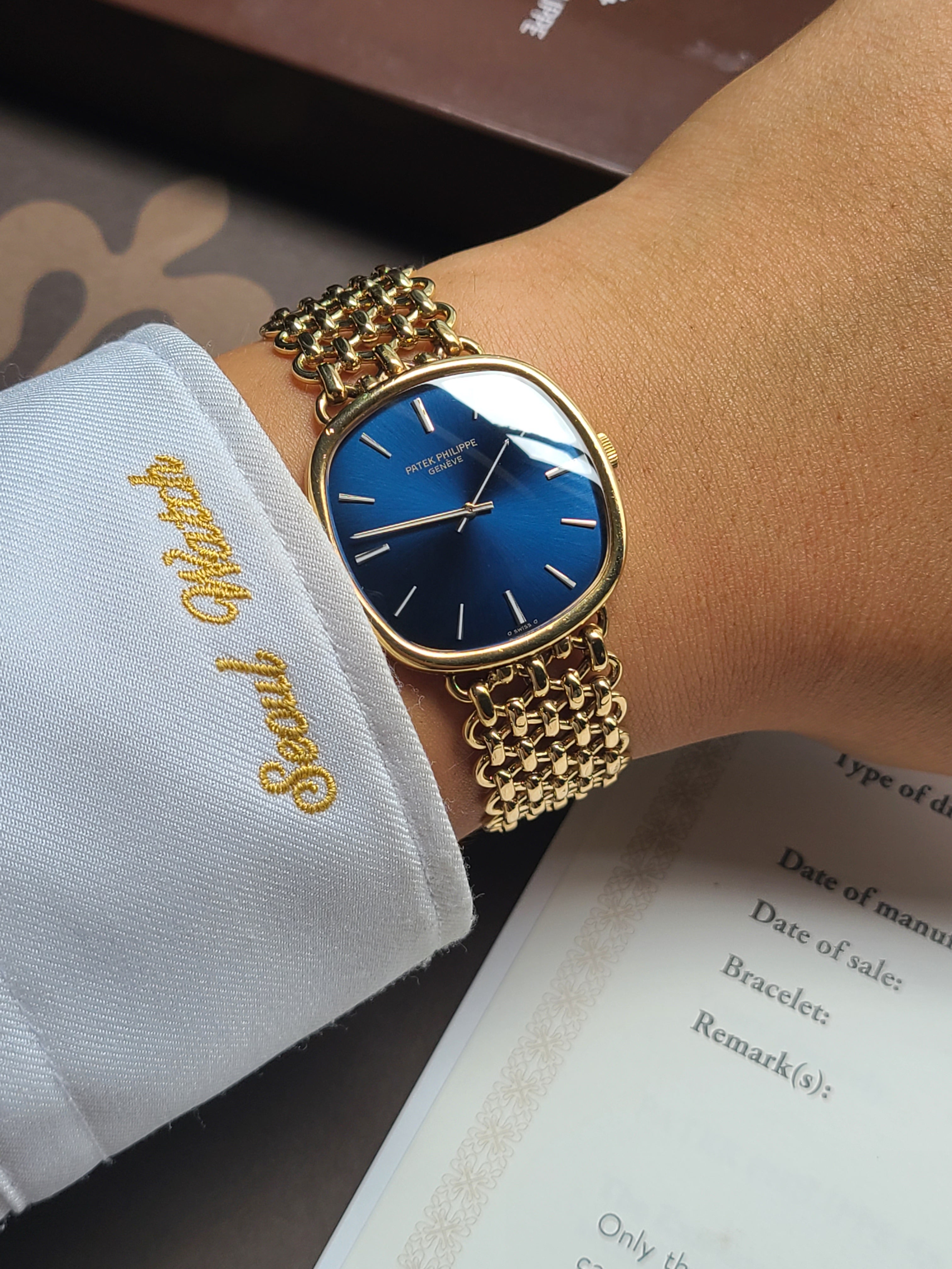 Patek Philippe Golden Ellipse Cushion Blue 18K YG 파텍필립 골든 엘립스 쿠션 나이트아머 18K 옐로우골드 청판 보증서o