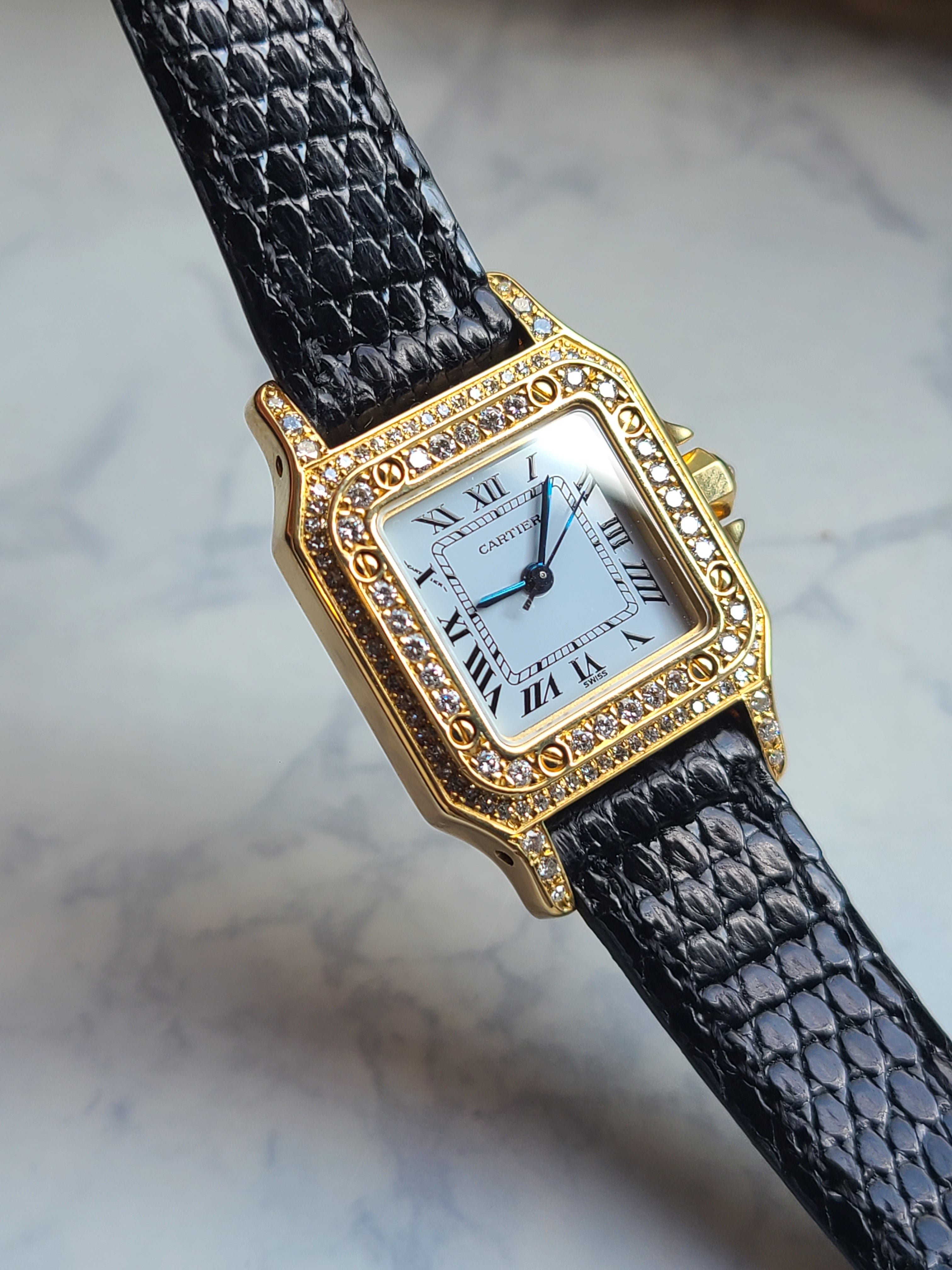 Cartier Santos Carree Diamond 18K Solid SM 까르띠에 산토스 까레 풀다이아몬드 오토메틱 18K 옐로우골드 금통 SM 스몰