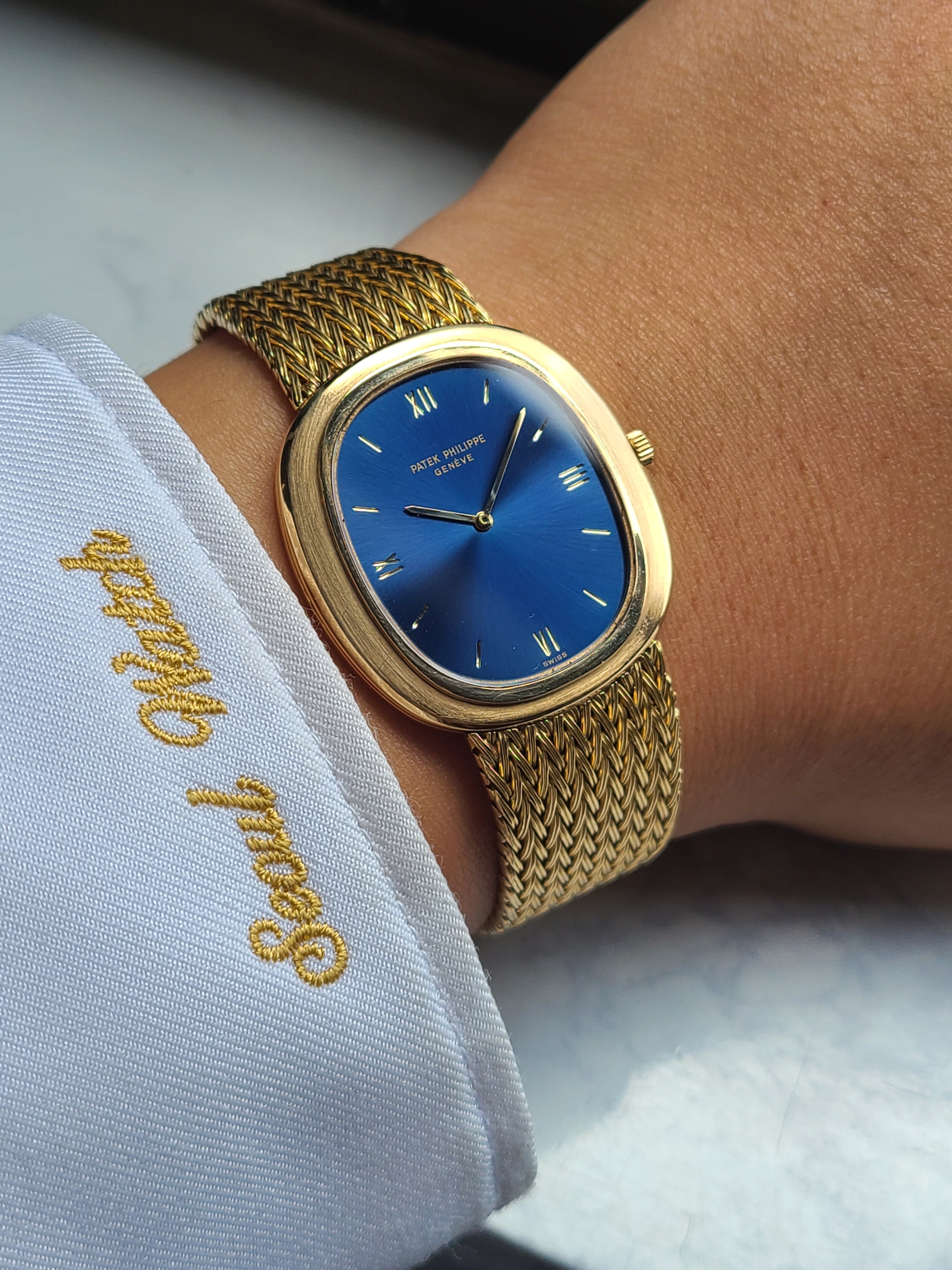 Patek Philippe Golden Ellipse Men's 파텍필립 골든 엘립스 점보 블루 18K 옐로우골드 브레이슬릿 순정 빈티지