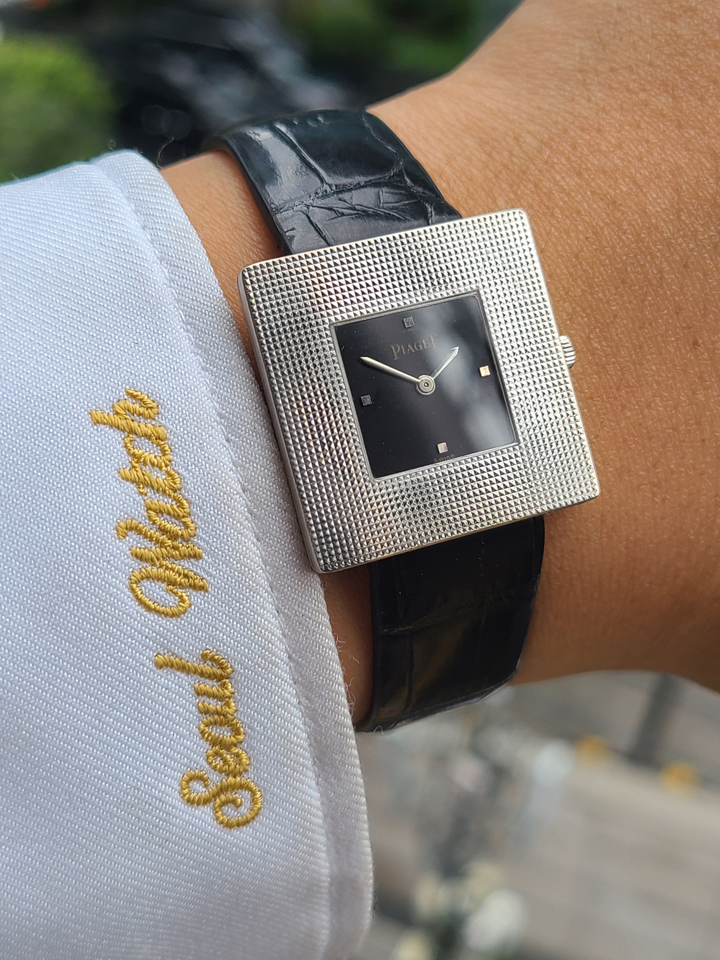 Piaget Square Black 18K WG 피아제 아트데코 클라우드 드 파리스 18K 화이트골드 빈티지 남성용